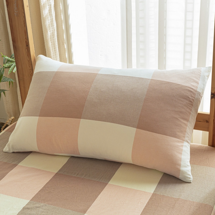 91家纺网 家纺一手货源 找家纺 2025新款全棉水洗棉被套纯棉单双人宿舍学生-可配3件套 粉大格