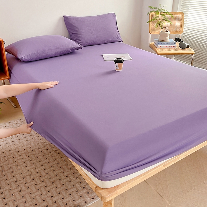 91家纺网 家纺一手货源 找家纺 贝拉梦家纺 2024新款超柔水洗棉纯色简约单品床笠枕套 风信紫