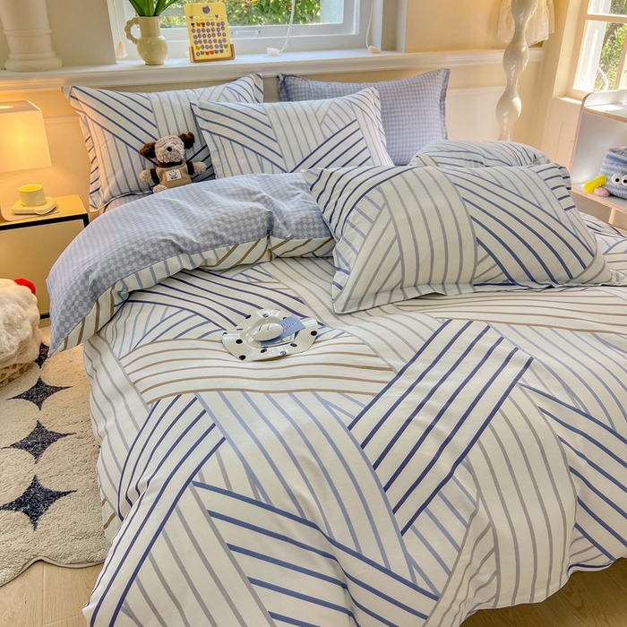 91家纺网 家纺一手货源 找家纺 绵庭家纺 2024新款全棉印花套件系列四件套 交织