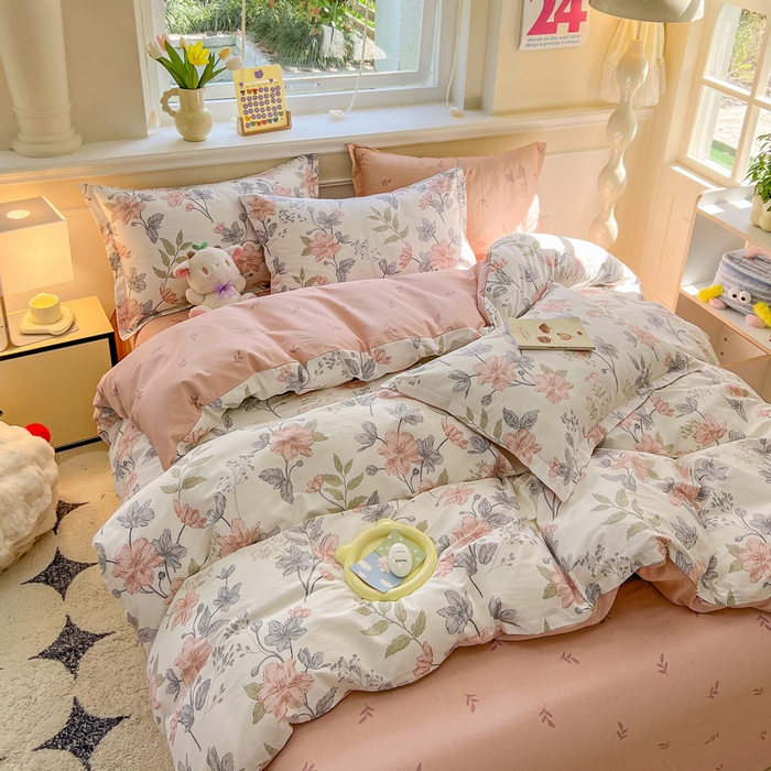 91家纺网 家纺一手货源 找家纺 绵庭家纺 2024新款全棉印花套件系列四件套 落川花海