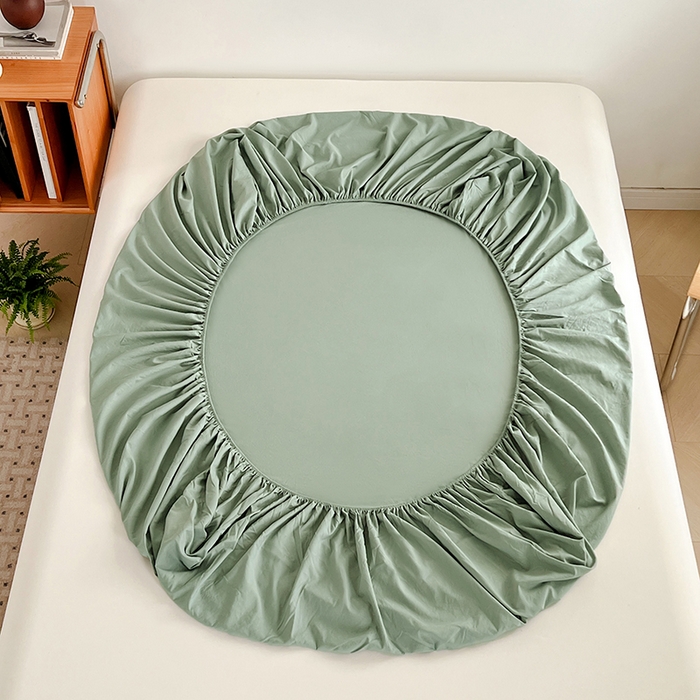 91家纺网 家纺一手货源 找家纺 贝拉梦家纺 2024新款超柔水洗棉纯色简约单品床笠枕套 庭芜绿