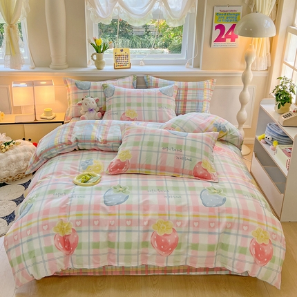 绵庭家纺 2024新款全棉印花套件系列四件套 冷梅冰萃