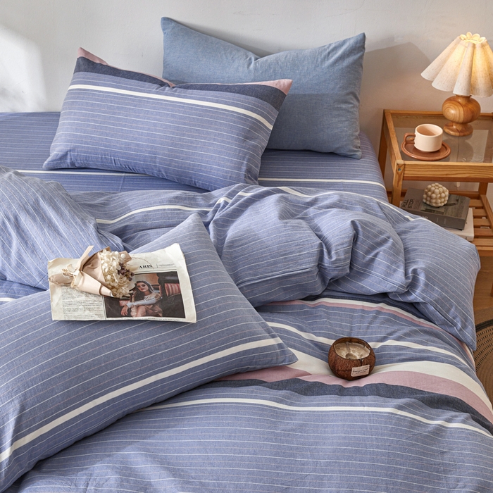 91家纺网 家纺一手货源 找家纺 2025新款全棉色织水洗棉四件套被套三件套系列 格林兰