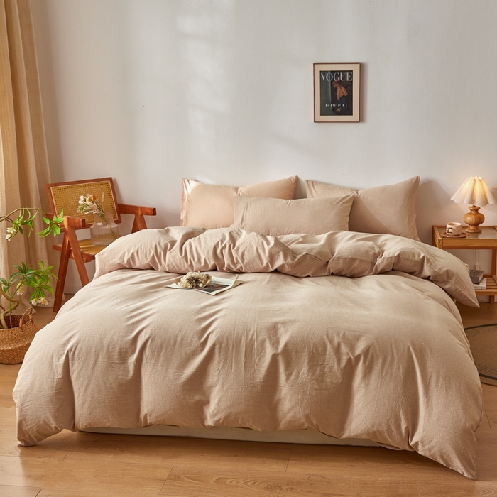 91家纺网 家纺一手货源 找家纺 2025新款全棉色织水洗棉四件套被套三件套系列 咖青年