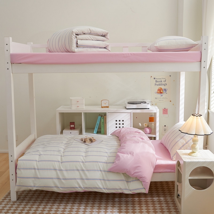 91家纺网 家纺一手货源 找家纺 吾诺家居 2024学生季新款全棉学生宿舍三件套六件套组合系列 白兰条