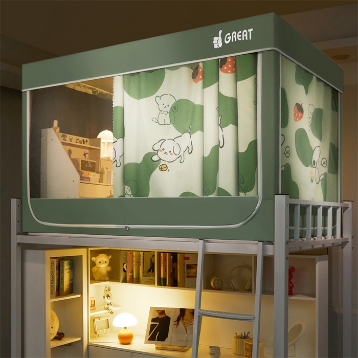 91家纺网 家纺一手货源 找家纺 迪凡保罗蚊帐 2025新款2415纳米环保加厚强遮光小清新学生蚊帐（自带靠墙帘） 欢乐小狗