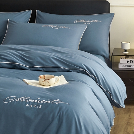 91家纺网 家纺一手货源 找家纺 如一 2024新款全棉麻绳四件套学生三件套宿舍套件-倾心系列 倾心-宾利蓝