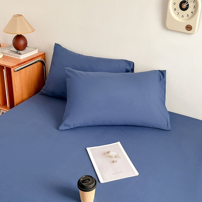 91家纺网 家纺一手货源 找家纺 贝拉梦家纺 2024新款超柔水洗棉纯色简约单品床笠枕套 浩瀚蓝