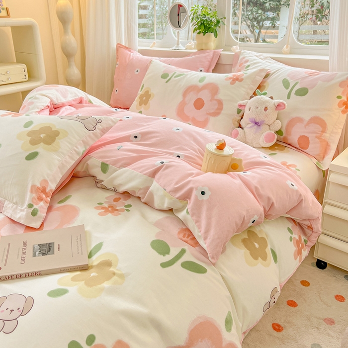 91家纺网 家纺一手货源 找家纺 绵庭家纺 2024新款全棉印花套件系列四件套 夏瑾 桔