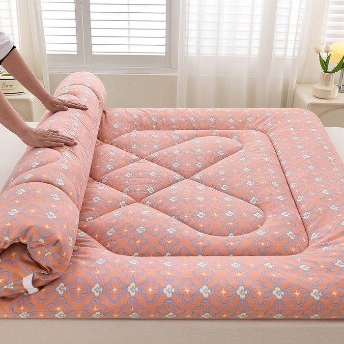 91家纺网 家纺一手货源 找家纺 富威堡家纺 2025新款双层纱棉花床垫 琉金岁月（红豆沙）