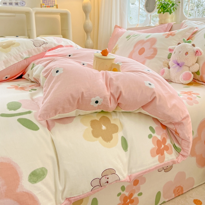 91家纺网 家纺一手货源 找家纺 绵庭家纺 2024新款全棉印花套件系列四件套 夏瑾 桔