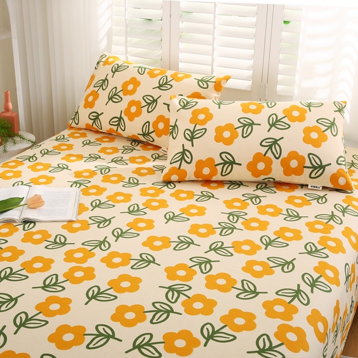 91家纺网 家纺一手货源 找家纺 伊而梦蚊帐 2025新款原棉老粗布床单系列 花知晓-黄