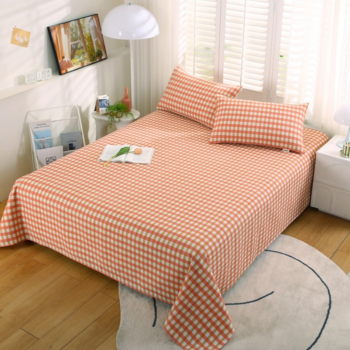 91家纺网 家纺一手货源 找家纺 伊而梦蚊帐 2025新款原棉老粗布床单系列 美满格-桔