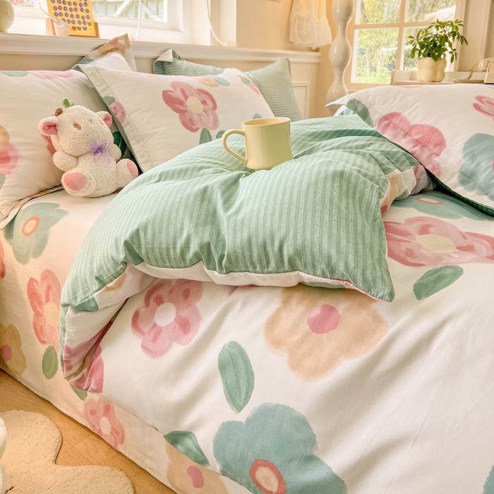 91家纺网 家纺一手货源 找家纺 绵庭家纺 2024新款全棉印花套件系列四件套 思柔