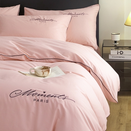 91家纺网 家纺一手货源 找家纺 如一 2024新款全棉麻绳四件套学生三件套宿舍套件-倾心系列 倾心-奶油粉