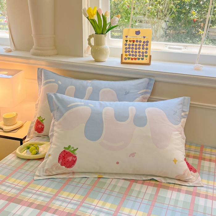 91家纺网 家纺一手货源 找家纺 绵庭家纺 2024新款全棉印花套件系列四件套 甜意奶油