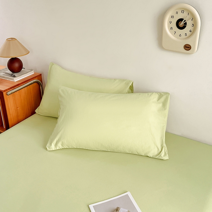 91家纺网 家纺一手货源 找家纺 贝拉梦家纺 2024新款超柔水洗棉纯色简约单品床笠枕套 香草冰激凌