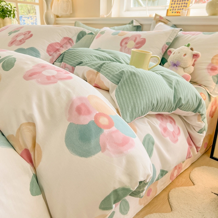 91家纺网 家纺一手货源 找家纺 绵庭家纺 2024新款全棉印花套件系列四件套 思柔