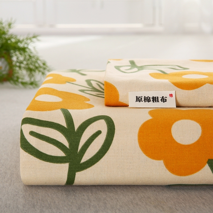 91家纺网 家纺一手货源 找家纺 伊而梦蚊帐 2025新款原棉老粗布床单系列 花知晓-黄