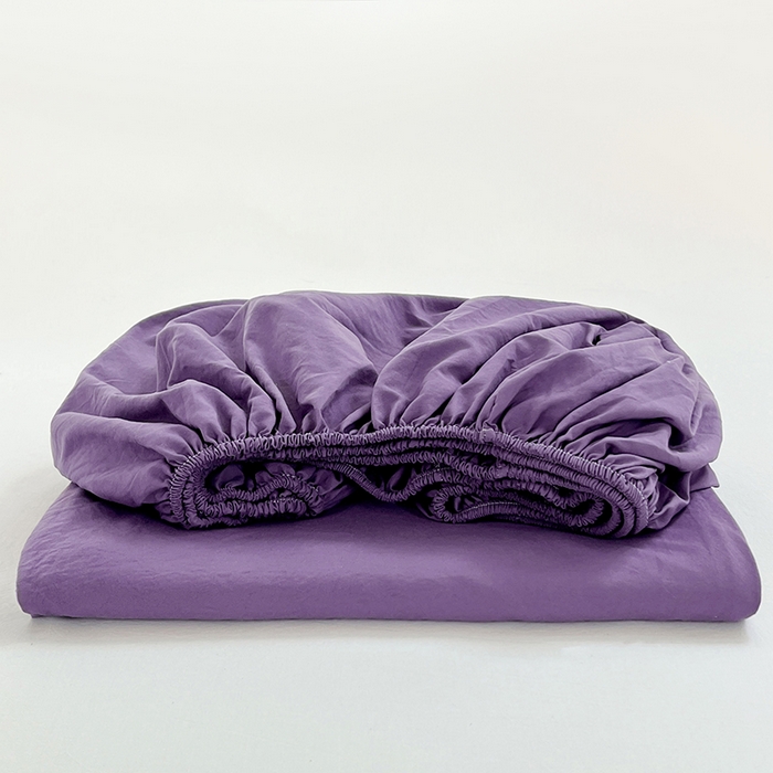 91家纺网 家纺一手货源 找家纺 贝拉梦家纺 2024新款超柔水洗棉纯色简约单品床笠枕套 风信紫