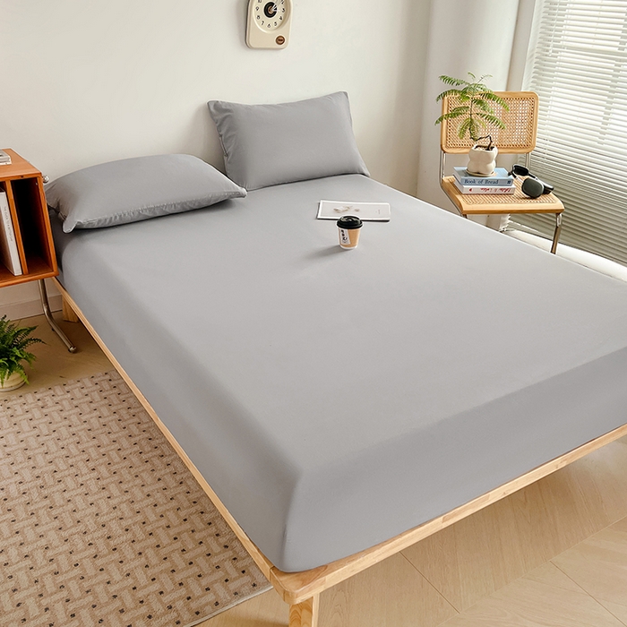 91家纺网 家纺一手货源 找家纺 贝拉梦家纺 2024新款超柔水洗棉纯色简约单品床笠枕套 莫奈灰