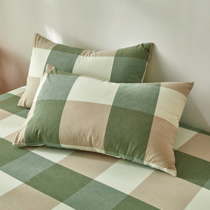 91家纺网 家纺一手货源 找家纺 2025新款全棉色织水洗棉四件套被套三件套系列 绿大格