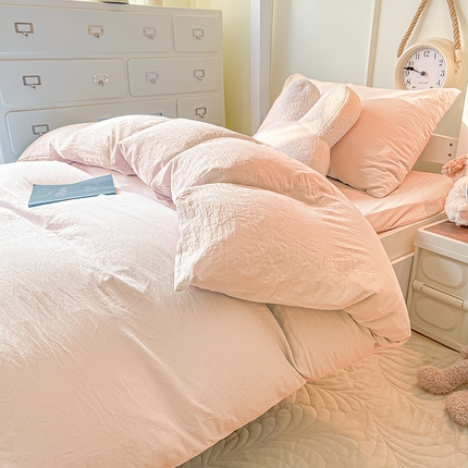 韩巢家纺 2024新款学生宿舍员工寝室上下铺超柔水洗棉单件被套-纯色系列（提供卖家秀） 水洗棉浅粉