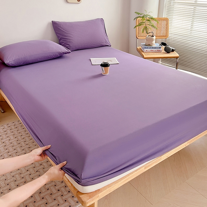 91家纺网 家纺一手货源 找家纺 贝拉梦家纺 2024新款超柔水洗棉纯色简约单品床笠枕套 风信紫