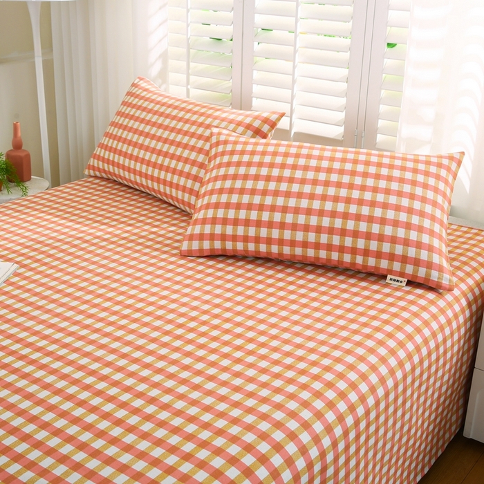 91家纺网 家纺一手货源 找家纺 伊而梦蚊帐 2025新款原棉老粗布床单系列 美满格-桔