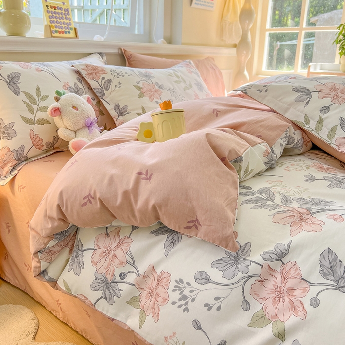 91家纺网 家纺一手货源 找家纺 绵庭家纺 2024新款全棉印花套件系列四件套 落川花海