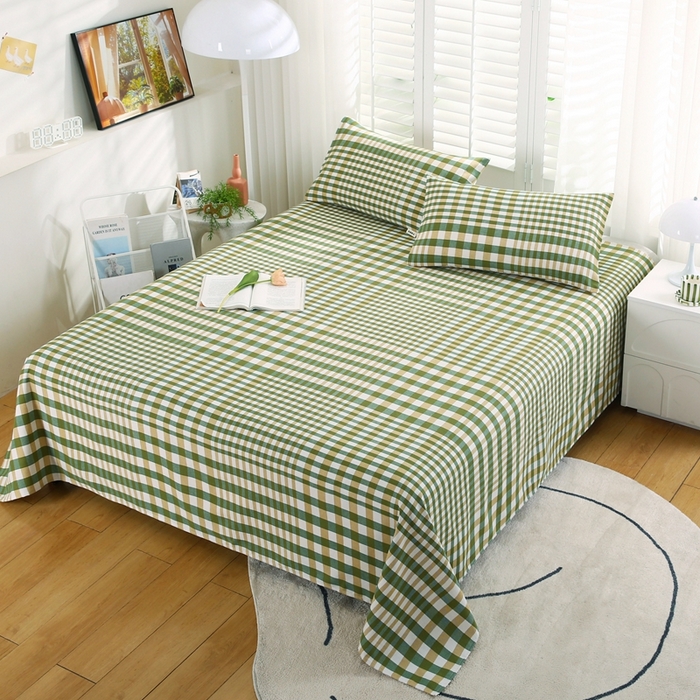 91家纺网 家纺一手货源 找家纺 伊而梦蚊帐 2025新款原棉老粗布床单系列 格梦-绿