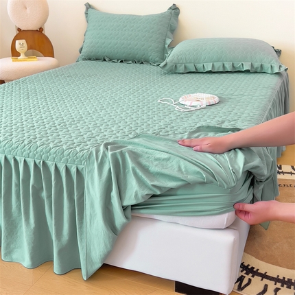 屹成家纺 2024新款水洗棉床笠款床裙花语系列 天雪绿