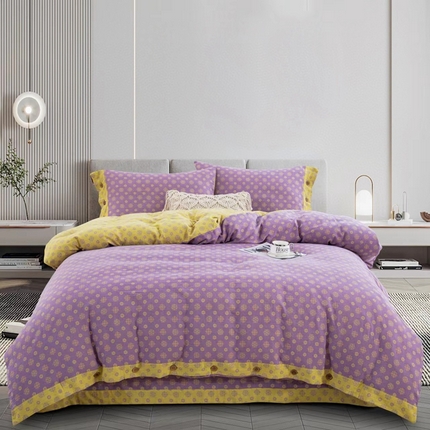 91家纺网 家纺一手货源 找家纺 （总）双层纱家居 2024新款素色四件套,星光灿烂灰,幸福星黄,幸福星绿,幸福星浅紫