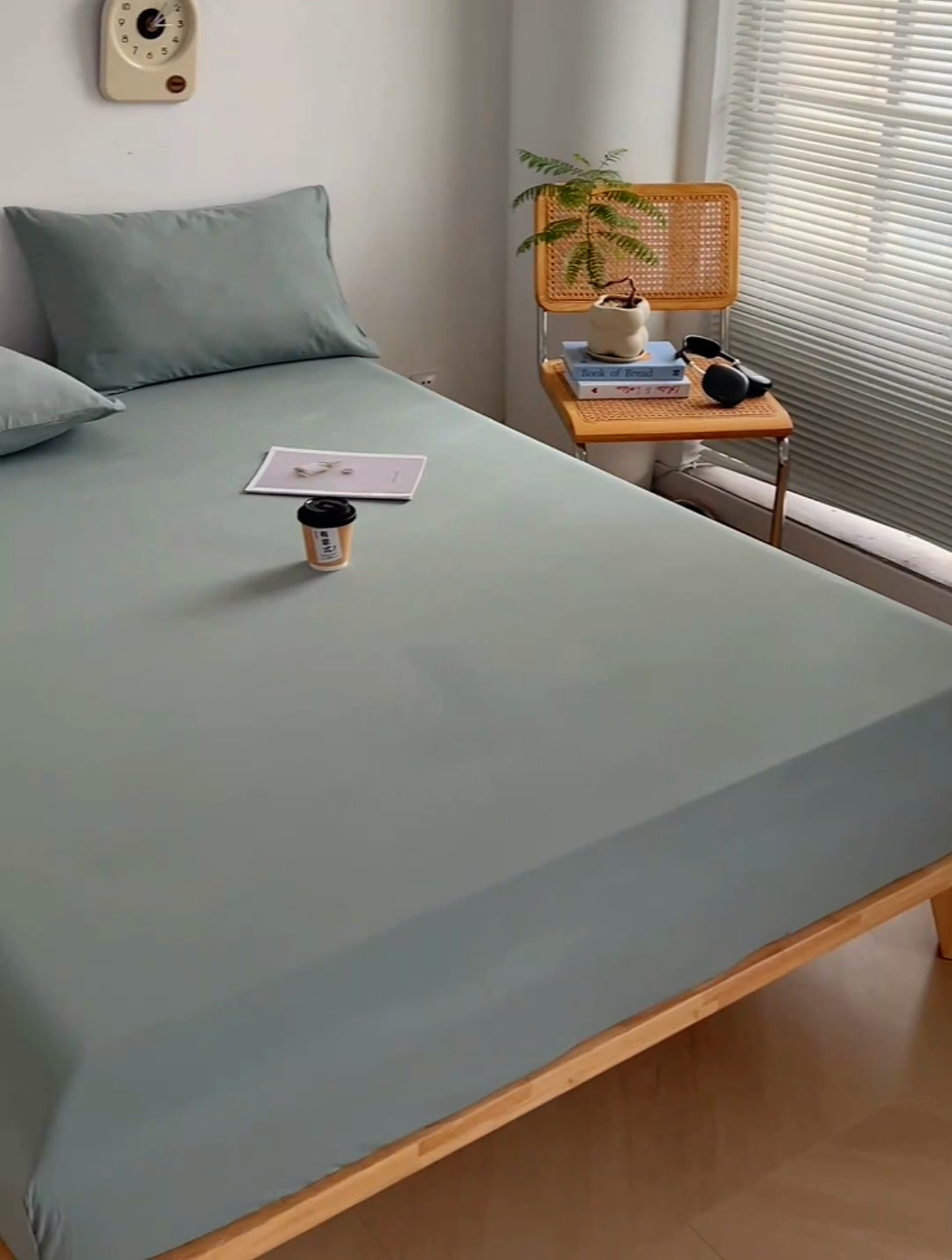 91家纺网 家纺一手货源 找家纺 贝拉梦家纺 2024新款超柔水洗棉纯色简约单品床笠枕套 庭芜绿