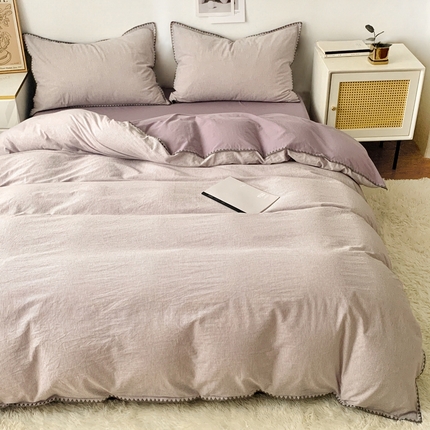 91家纺网 家纺一手货源 找家纺 （总）莱茵2024新款A类全棉纯棉40s色织水洗棉条纹贝壳边日系四件套