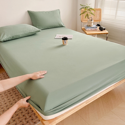 贝拉梦家纺 2024新款超柔水洗棉纯色简约单品床笠枕套 庭芜绿