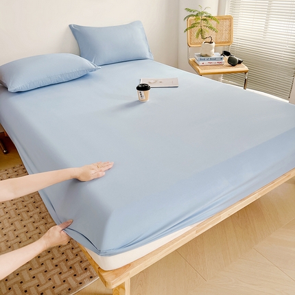 贝拉梦家纺 2024新款超柔水洗棉纯色简约单品床笠枕套 马卡龙蓝