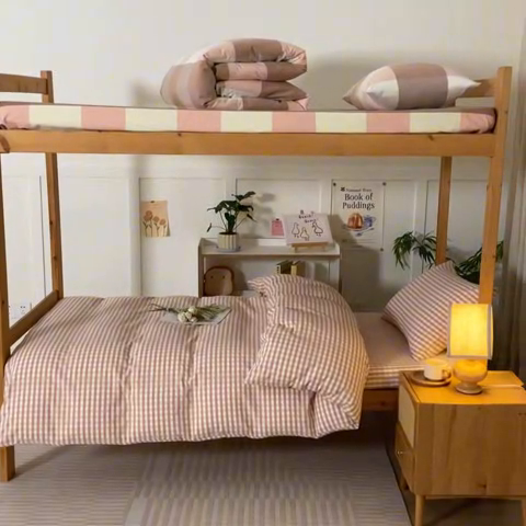 91家纺网 家纺一手货源 找家纺 2025新款全棉水洗棉被套纯棉单双人宿舍学生-可配3件套 粉小格