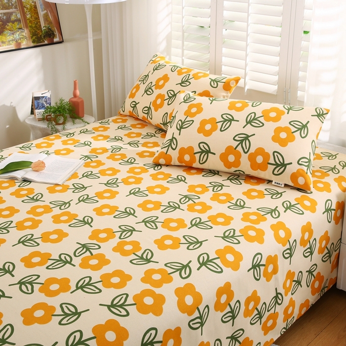 91家纺网 家纺一手货源 找家纺 伊而梦蚊帐 2025新款原棉老粗布床单系列 花知晓-黄