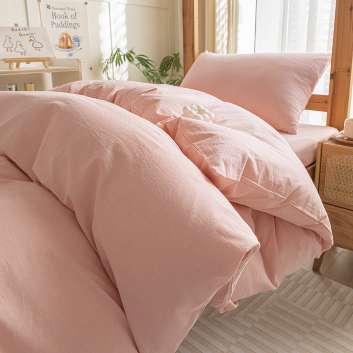 91家纺网 家纺一手货源 找家纺 2025新款全棉水洗棉被套纯棉单双人宿舍学生-可配3件套 粉青年