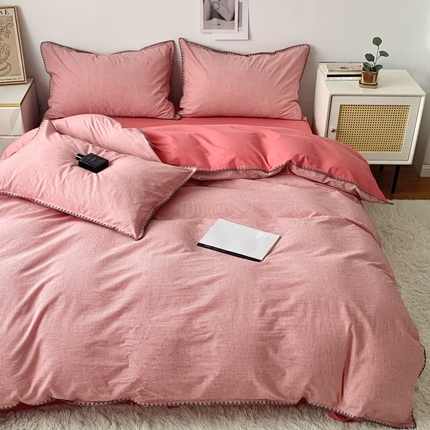 91家纺网 家纺一手货源 找家纺 （总）莱茵2024新款A类全棉纯棉40s色织水洗棉条纹贝壳边日系四件套