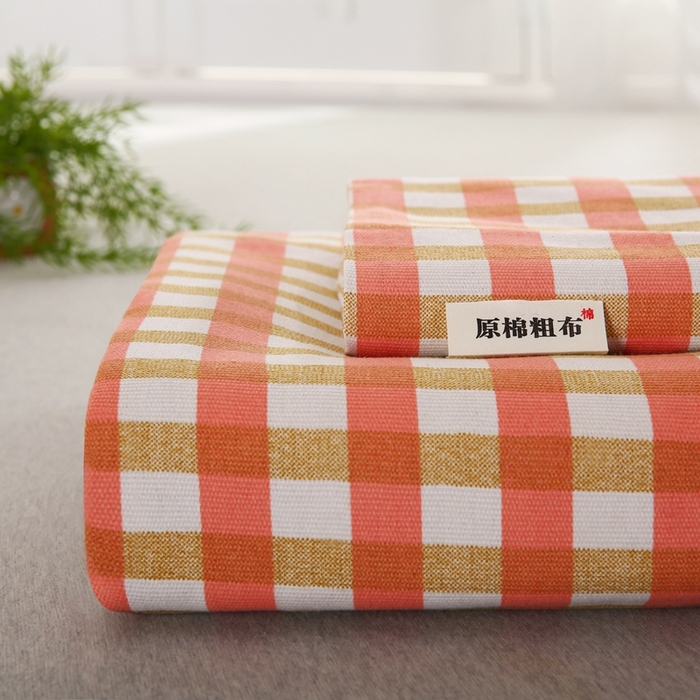 91家纺网 家纺一手货源 找家纺 伊而梦蚊帐 2025新款原棉老粗布床单系列 美满格-桔