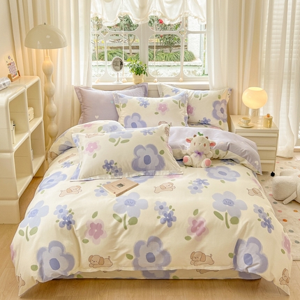 绵庭家纺 2024新款全棉印花套件系列四件套 夏瑾  紫