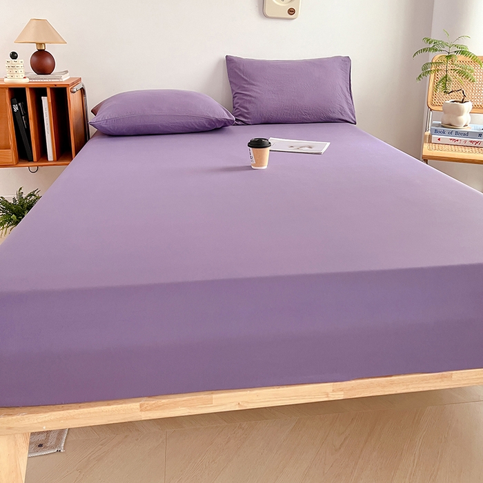 91家纺网 家纺一手货源 找家纺 贝拉梦家纺 2024新款超柔水洗棉纯色简约单品床笠枕套 风信紫