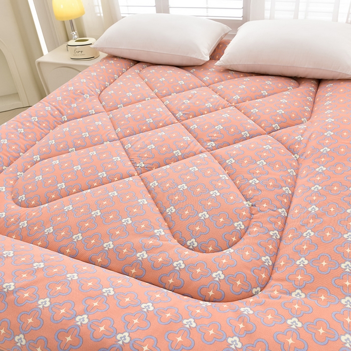 91家纺网 家纺一手货源 找家纺 富威堡家纺 2025新款双层纱棉花床垫 琉金岁月（红豆沙）