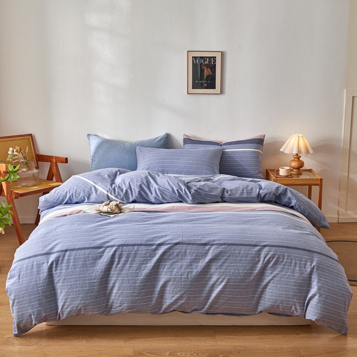 91家纺网 家纺一手货源 找家纺 2025新款全棉色织水洗棉四件套被套三件套系列 格林兰