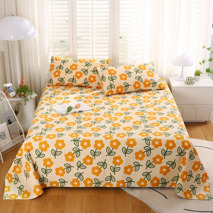 91家纺网 家纺一手货源 找家纺 伊而梦蚊帐 2025新款原棉老粗布床单系列 花知晓-黄