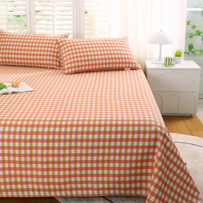 91家纺网 家纺一手货源 找家纺 伊而梦蚊帐 2025新款原棉老粗布床单系列 美满格-桔