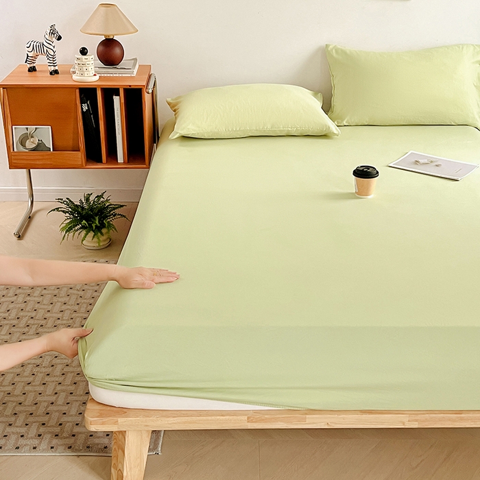 91家纺网 家纺一手货源 找家纺 贝拉梦家纺 2024新款超柔水洗棉纯色简约单品床笠枕套 香草冰激凌