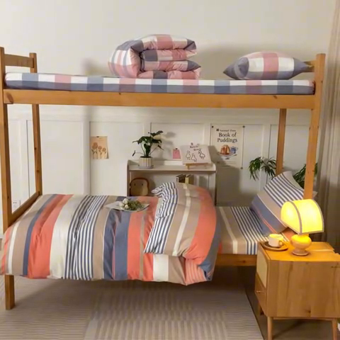 91家纺网 家纺一手货源 找家纺 2025新款全棉水洗棉被套纯棉单双人宿舍学生-可配3件套 橘兰咖条